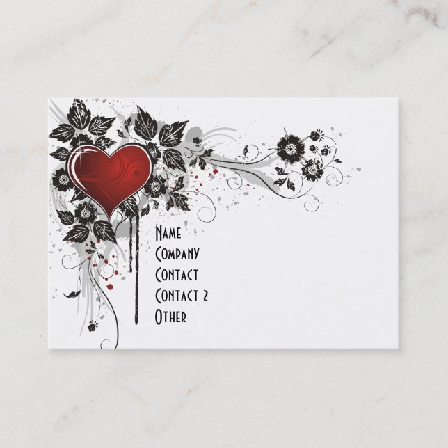 Shiny Heart, Leaves & Flowers - Original Business Card (Front)