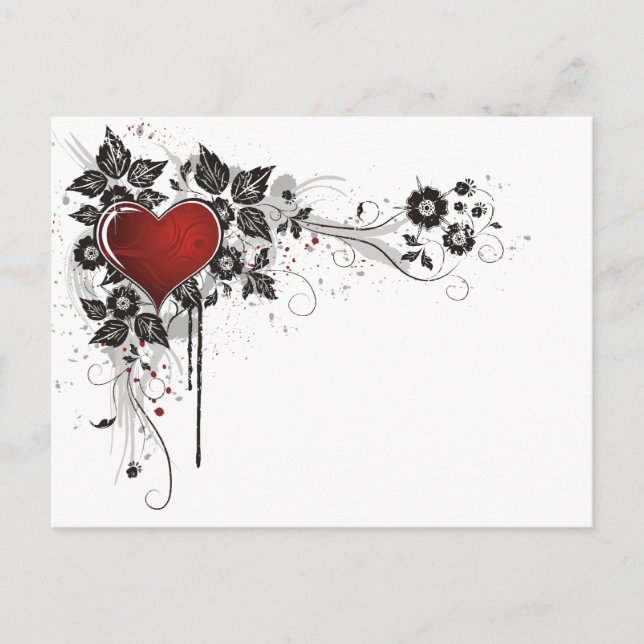 Shiny Heart, Leaves & Flowers - Original Postcard (Front)