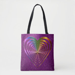 Shiny Hearts Within a Heart Purple Faux Glitter Tote Bag