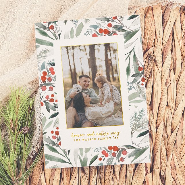 Shiny Heaven & Nature Sing Christmas Photo Foil Holiday Card (Creator Uploaded)