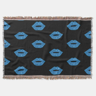 Shiny Lips Blue Kisses Black Makeup Artist Fancy Throw Blanket