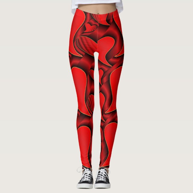 shiny, love, heart, red, valentine, romantic, roma leggings (Front)