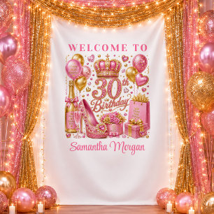 Shiny Magenta Pink Glitter 30th Birthday Party  Tapestry