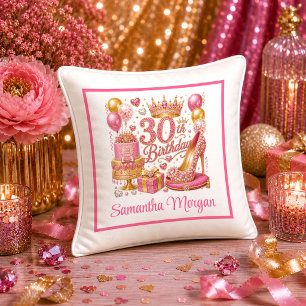 Shiny Magenta Pink Glitter 30th Birthday Pillow