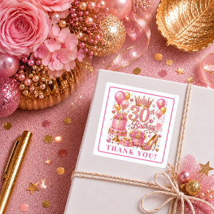 Shiny Magenta Pink Glitter 30th Birthday Stickers