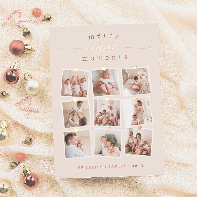 Shiny Merry Little Moments 9 Photo Christmas Foil Holiday Card (Creator Uploaded)
