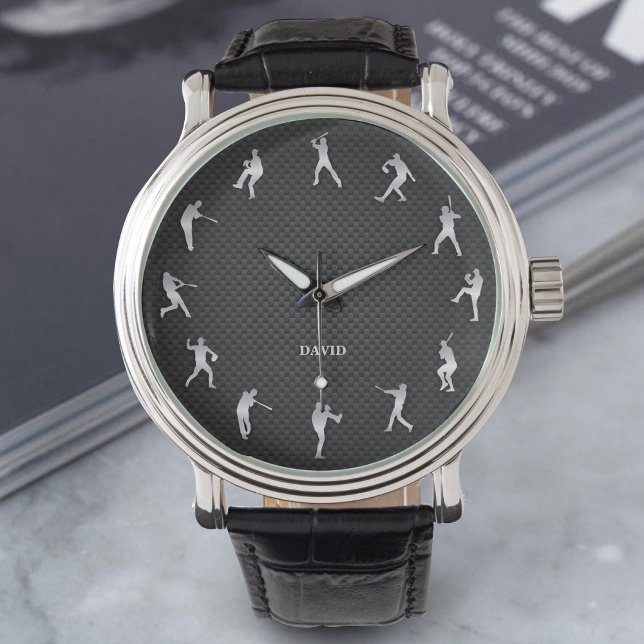 Shiny Metal Silver Baseball Player Monogram Watch (Creator Uploaded)