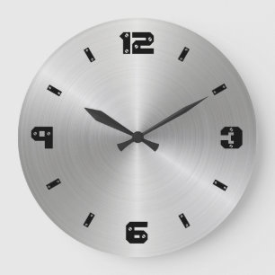 Shiny Metal Texture, Numbers With Screw Heads Large Clock