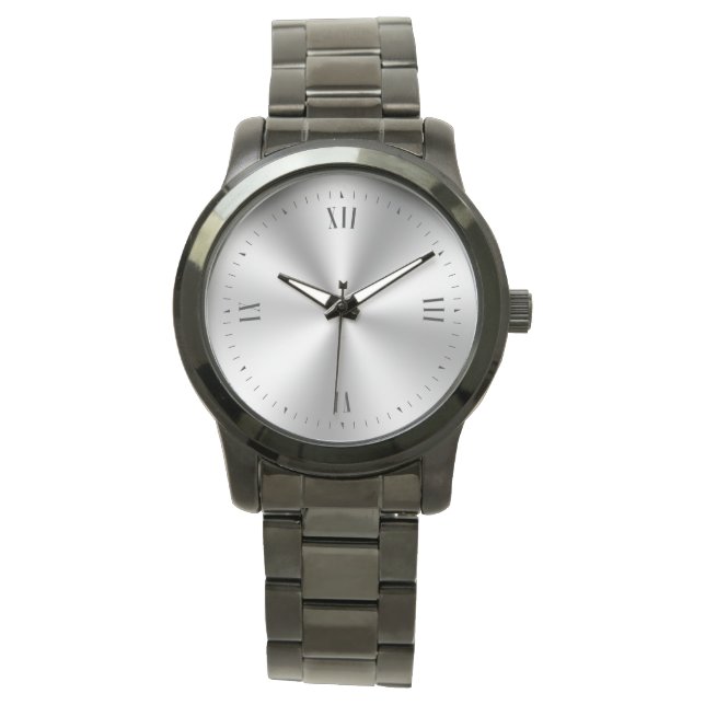 Shiny Metallic Black Roman Numerals Watch (Front)