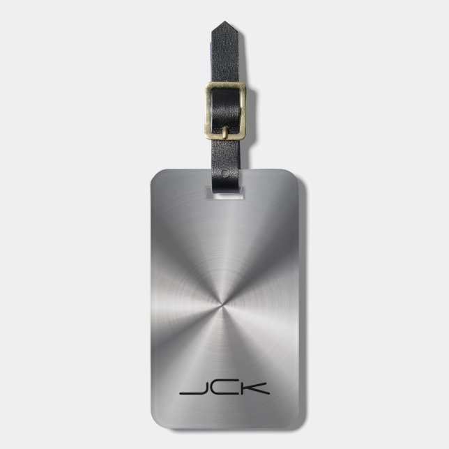 Shiny Metallic Design Stainless Steel Look Luggage Tag (Front Vertical)