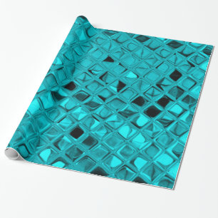 Shiny Metallic Girly Teal Diamond Faux Serpentine Wrapping Paper