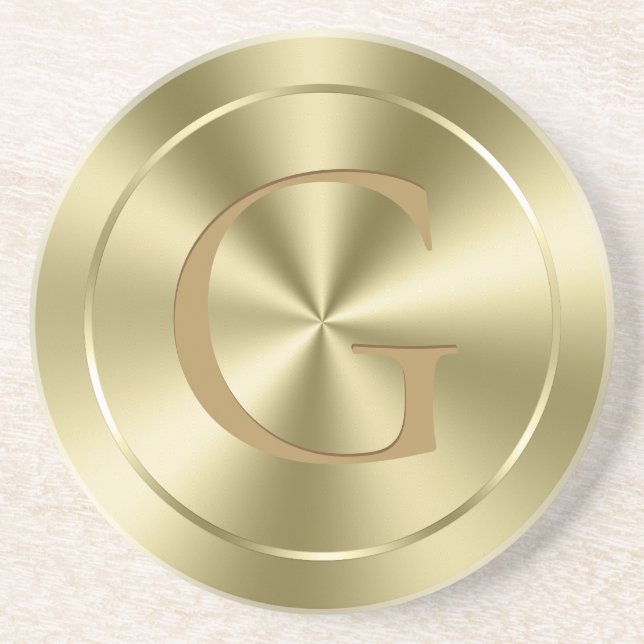 Shiny Metallic Gold Faux Stainless Steel Coaster (Front)