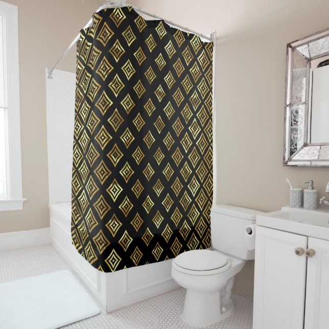 Shiny Metallic Gold Rhomboid Shower Curtain (In Situ)
