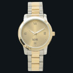 Shiny Metallic Gold | Roman Numerals | Monogram Watch<br><div class="desc">Elegant,  slick,  minimalistic image of shiny metallic gold stainless steel texture print with Roman numerals and a customisable monogram.</div>
