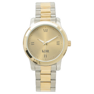 Shiny Metallic Gold   Roman Numerals   Monogram Watch