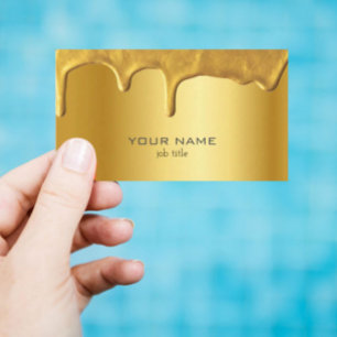 Shiny Metallic Gold with Drips Fancy Business Card