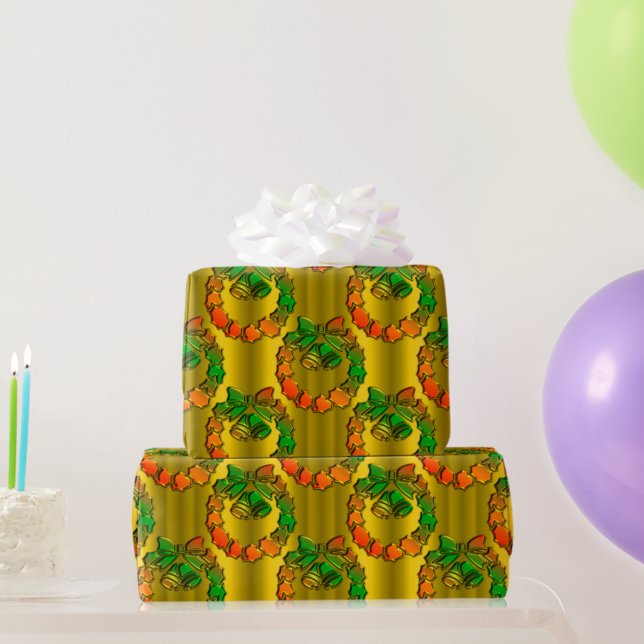 Shiny Metallic Green and Red Xmas Wreath Christmas Wrapping Paper (Creator Uploaded)
