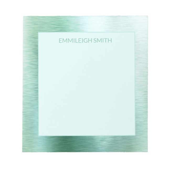Shiny Metallic Iridescent Mint Green Name Notepad (Front)