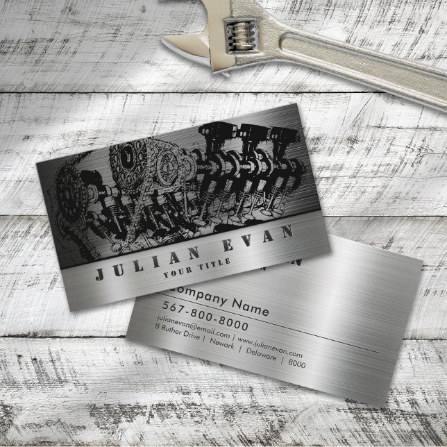 Shiny Metallic Mechanic Automotive Repair Service  Business Card (Shiny Metallic Mechanic Automotive Repair Service Business Card)