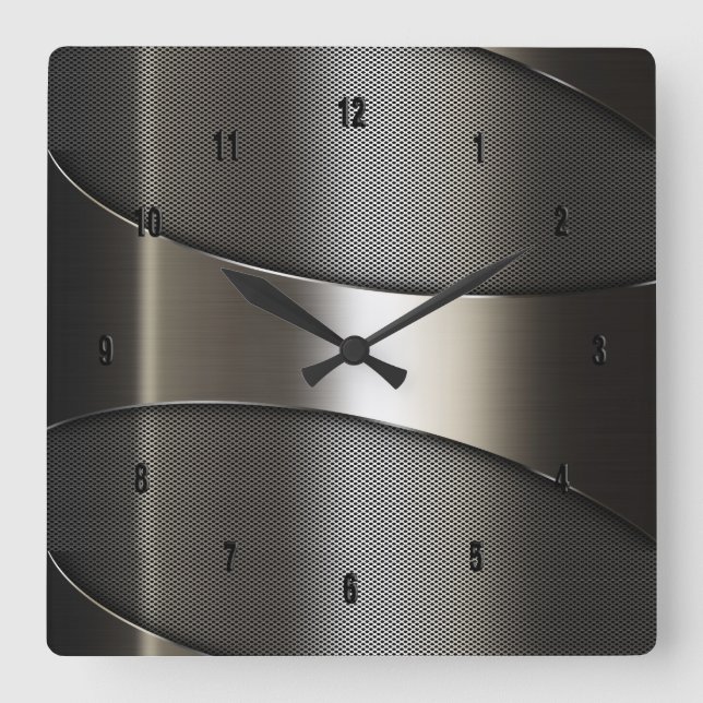 Shiny Metallic Modern Geometric Design Square Wall Clock (Front)
