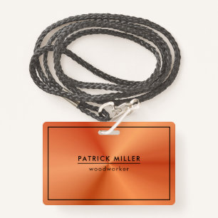Shiny Metallic Orange Texture Black Accents ID Badge