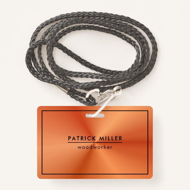 Shiny Metallic Orange Texture Black Accents ID Badge (Front with Lanyard)
