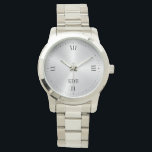Shiny Metallic Silver Roman Numerals Monogram Watch<br><div class="desc">Elegant,  slick,  minimalistic image of shiny metallic silver stainless steel texture print with a Roman numerals and a customisable monogram.</div>