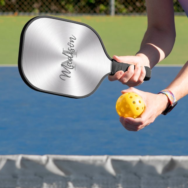 Shiny Metallic Silver Texture  Pickleball Paddle (Insitu)