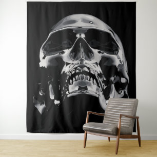 Shiny Metallic Skull Artwork Tapestry