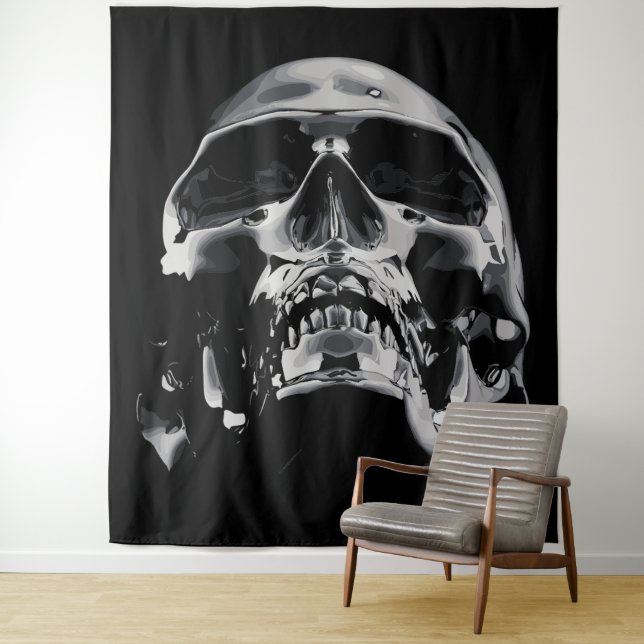 Shiny Metallic Skull Artwork Tapestry (In Situ)