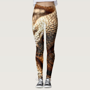 Shiny metallic snakeskin texture in bronze leggings