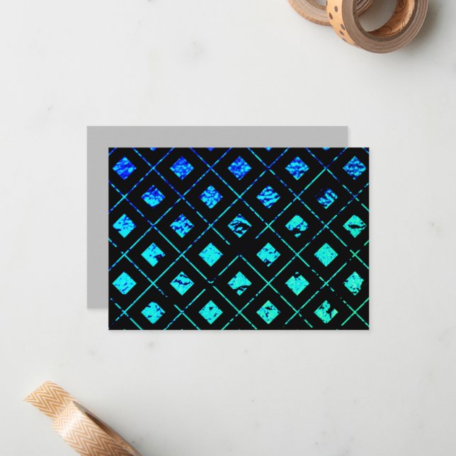 Shiny Metallic Teal Blue-Green and Black Diamond Card (Front/Back In Situ)
