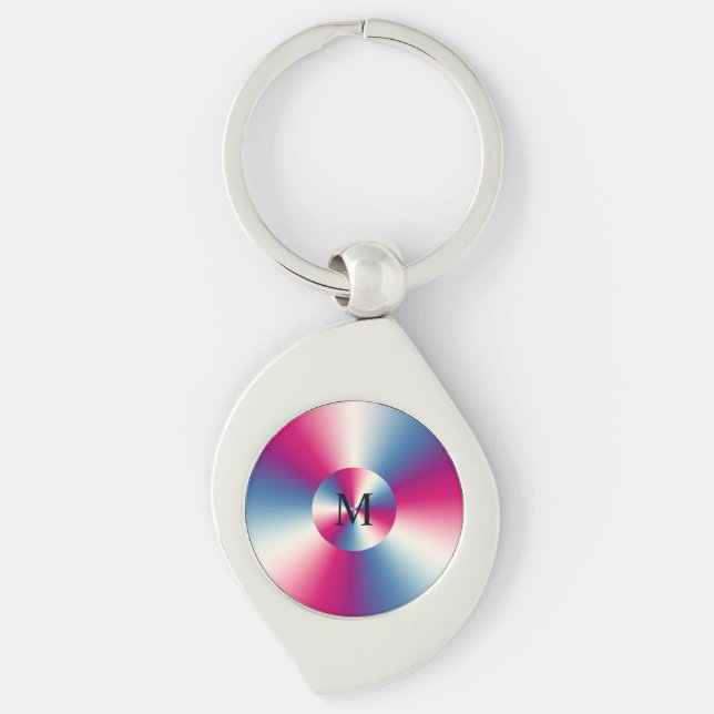 Shiny metallic texture monogram key ring (Front)