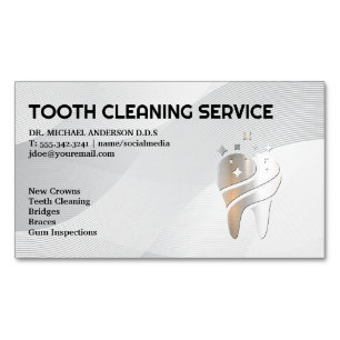 Shiny Metallic Tooth Logo Dentistry Magnetic Business Card