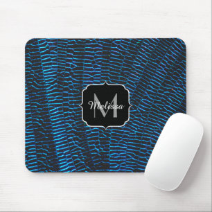Shiny metallic vibrant blue abstract Monogram Mouse Mat