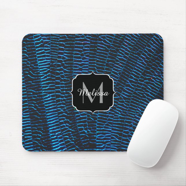 Shiny metallic vibrant blue abstract Monogram Mouse Mat (With Mouse)