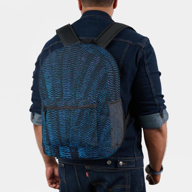 Shiny metallic vibrant blue geometric abstract printed backpack (Insitu (Model))