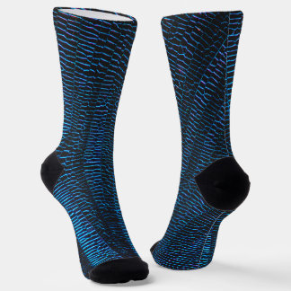 Shiny metallic vibrant neon blue abstract pattern socks