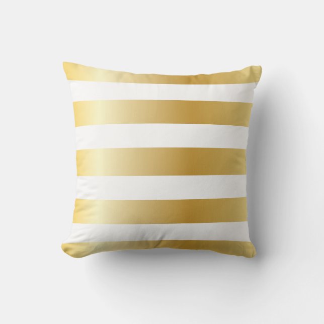 Shiny Metallic Wide Gold Stripe Pattern Cushion (Front)