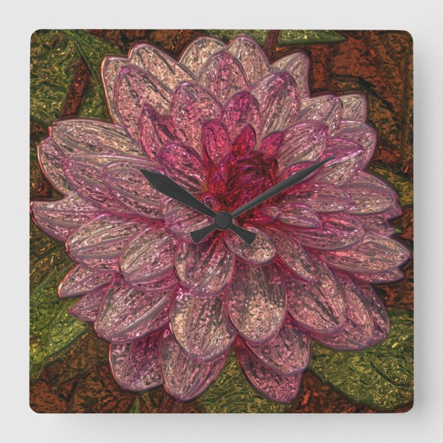 Shiny metallizer pink flower glass wall clock (Front)