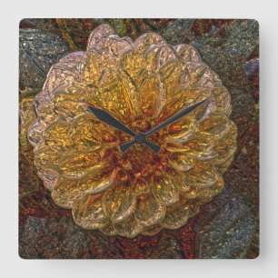 Shiny metallizer yellow flower glass wall clock