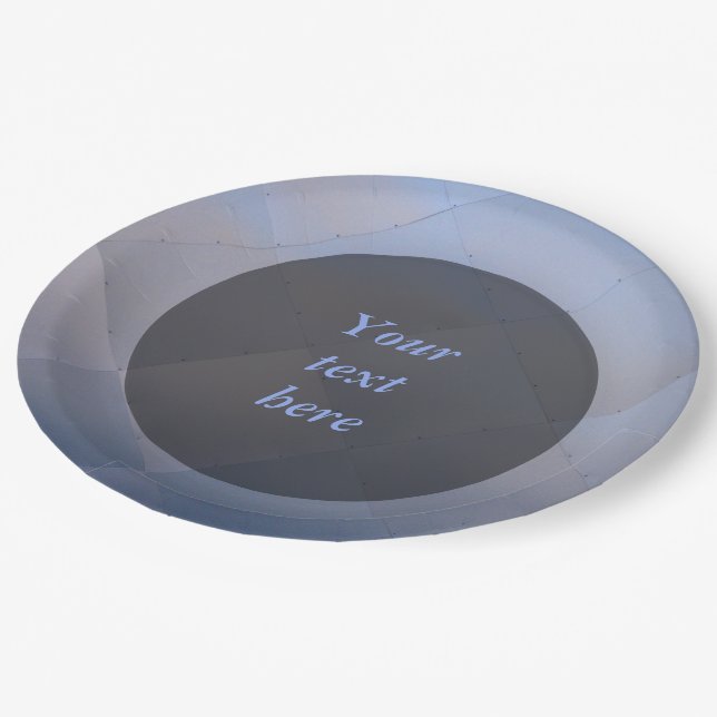 Shiny Modern Chequered Metal Blue any Text Paper Plate (Angled)