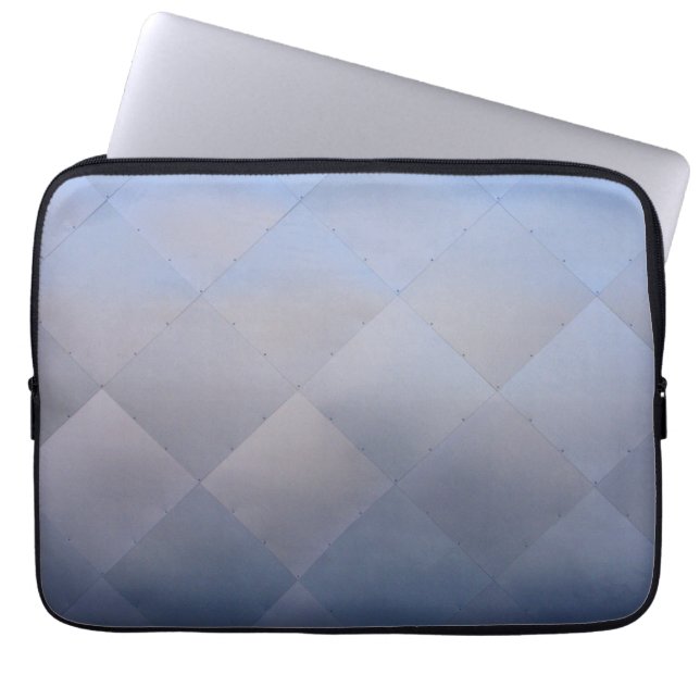 Shiny Modern Chequered Metal Blue Laptop Sleeve (Front)