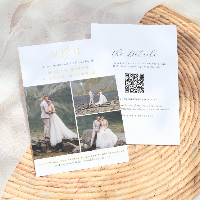 Shiny Monogram QR Code 3 Photo Collage Wedding (Creator Uploaded)