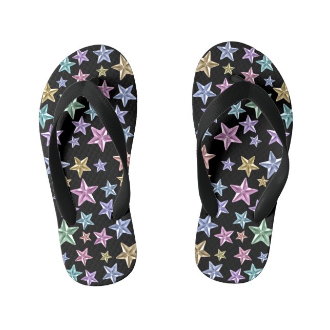 Shiny Multicolor Stars Kid's Flip Flops (Footbed)