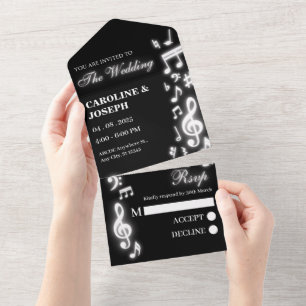 Shiny Music notes wedding All In One Invitation