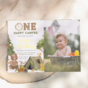 Shiny One Happy Camper Bear Photo Boy 1st Birthday