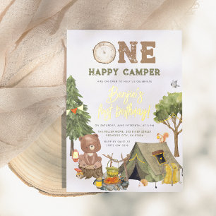 Shiny One Happy Camper Wood Bear Boy 1st Birthday