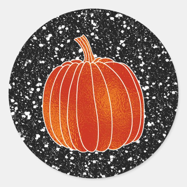 Shiny Orange Autumn Pumpkin Black Glitter Favour Classic Round Sticker (Front)