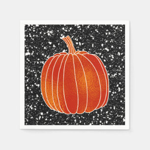 Shiny Orange Autumn Pumpkin Black Glitter Party Napkin